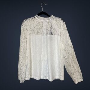 Cable & Gauge Lace Blouse Womens XL Long Sleeve Sheer Floral New With‎ Tags